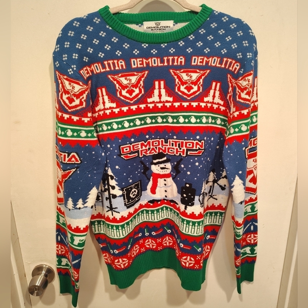 Demolition Ranch Graphic Print Ugly Christmas Sweater Men's Sz S Casual Party